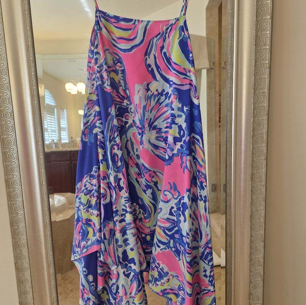 Lilly Pulitzer Pink and Blue Maxi Kimi Silk Dress